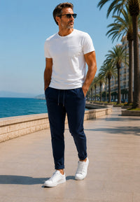 JOGGER ELÁSTICO DE TIRO ALTO DE VERANO - Color azul marino