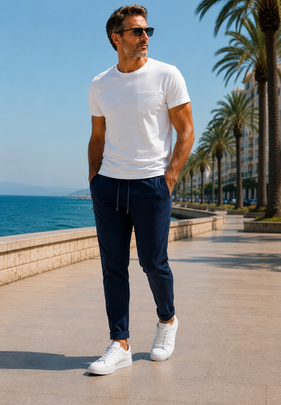 JOGGER ELÁSTICO DE TIRO ALTO DE VERANO - Color azul marino