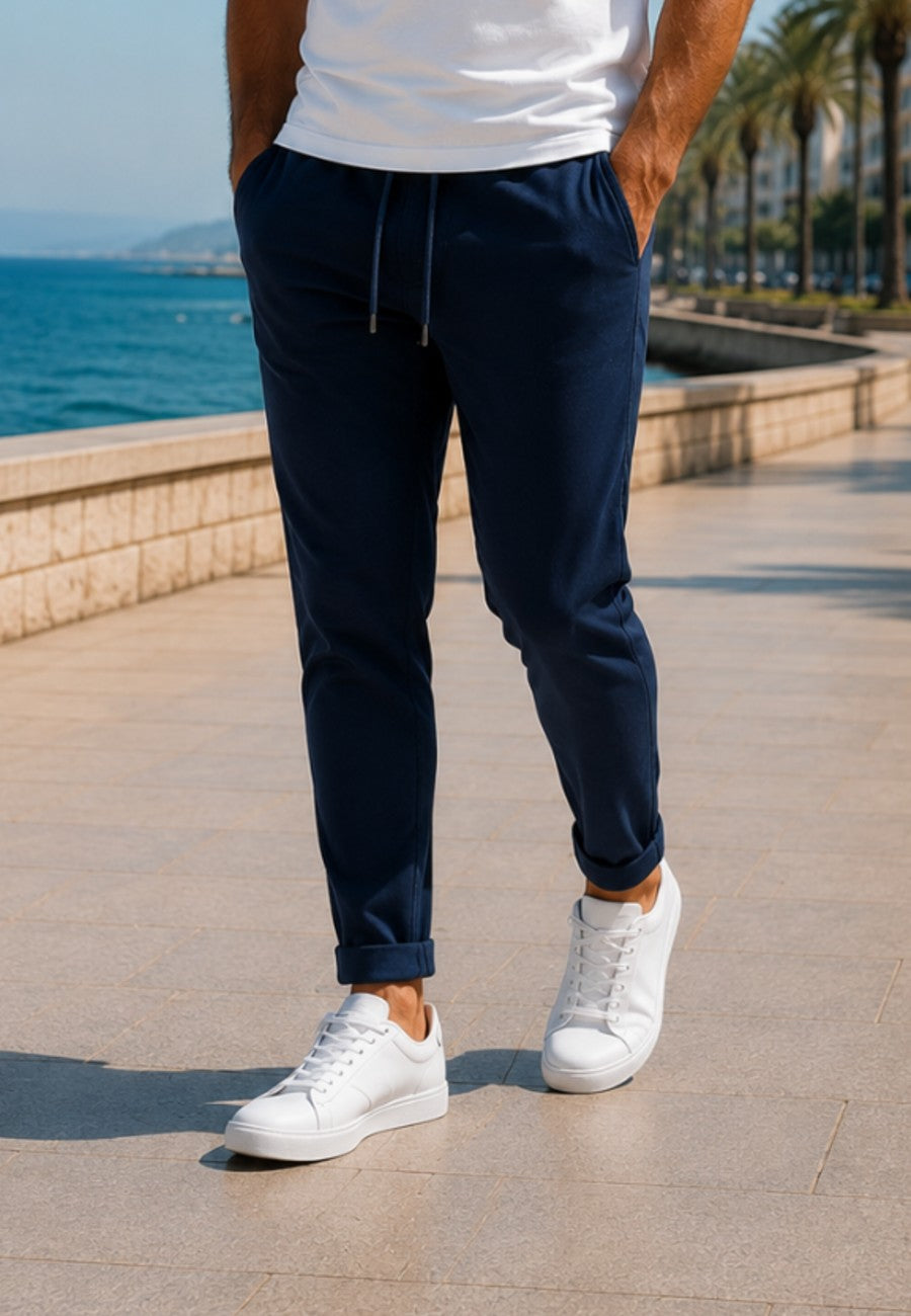 JOGGER ELÁSTICO DE TIRO ALTO DE VERANO - Color azul marino
