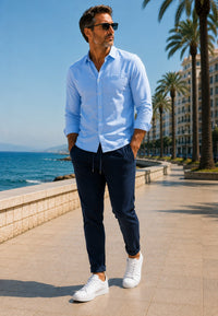 JOGGER ELÁSTICO DE TIRO ALTO DE VERANO - Color azul marino