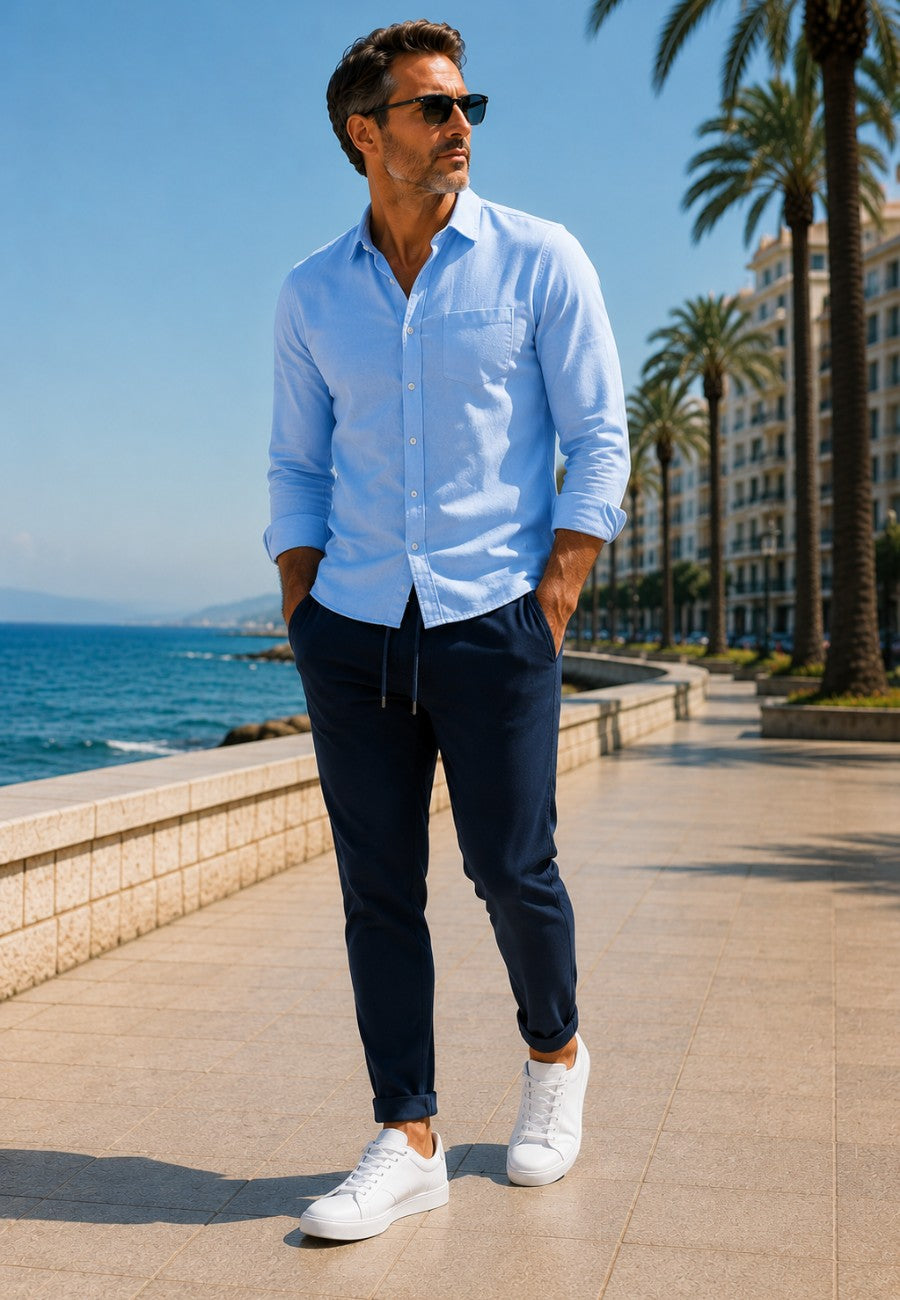 JOGGER ELÁSTICO DE TIRO ALTO DE VERANO - Color azul marino