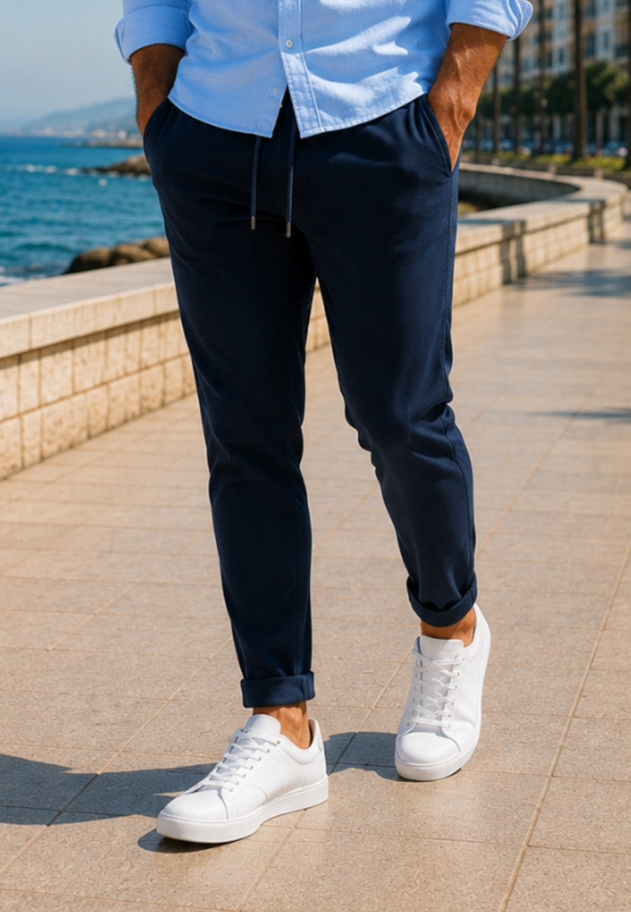 JOGGER ELÁSTICO DE TIRO ALTO DE VERANO - Color azul marino