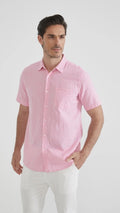 Camisa manga corta color Rosa de lino 100x100 para hombre