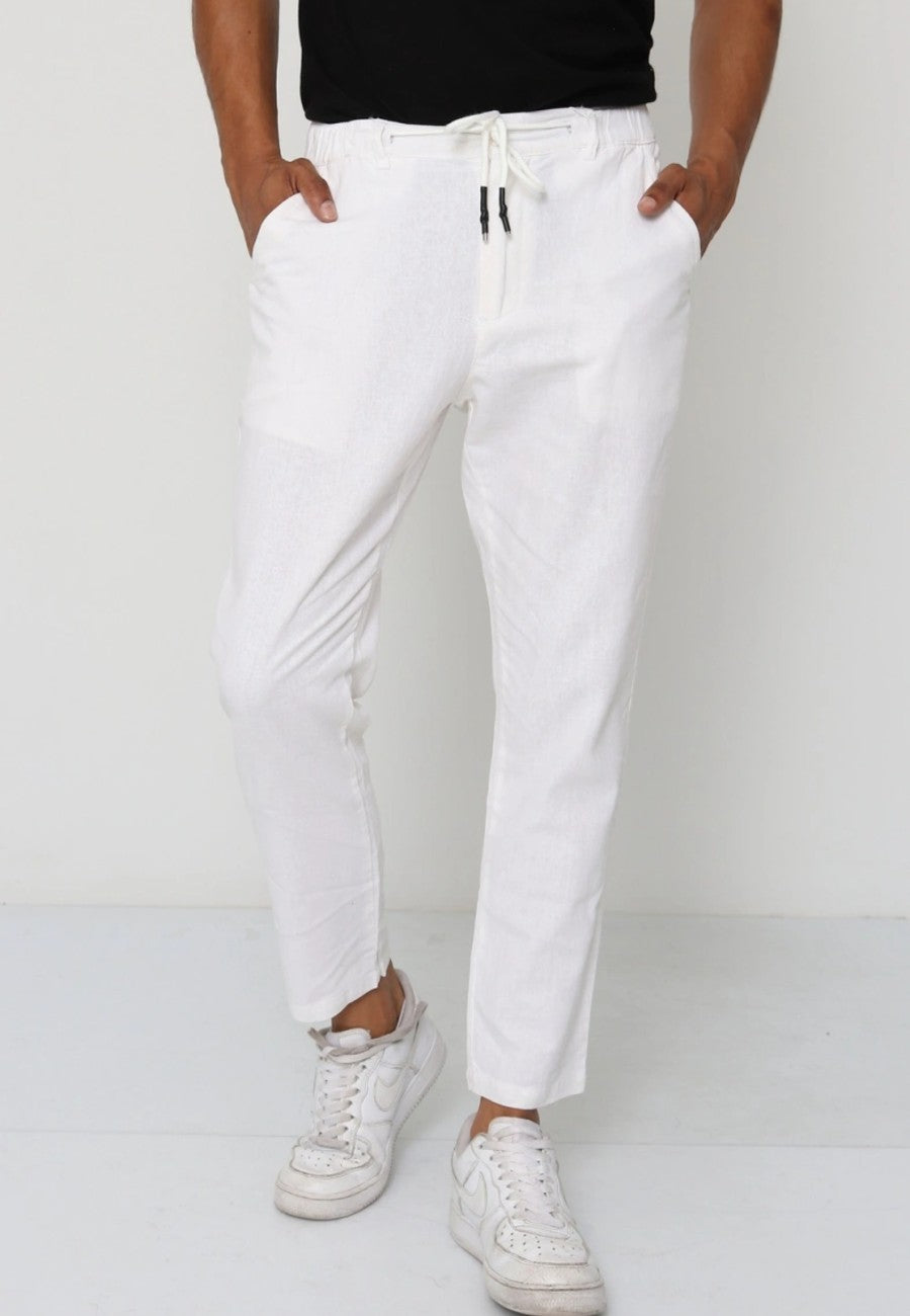 Pantalones de lino y algodón con cordón para hombre