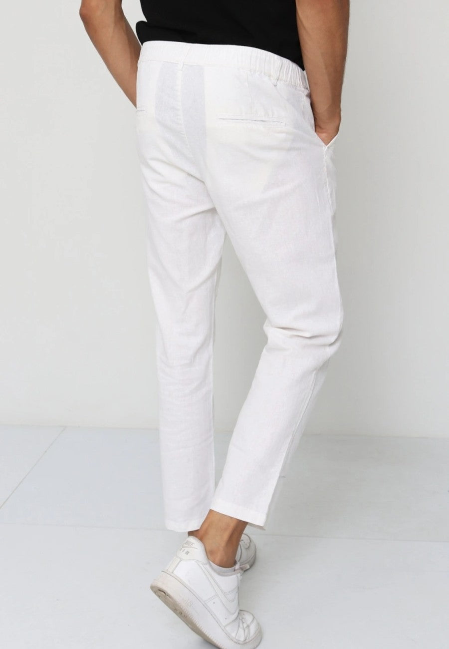 Pantalones de lino y algodón con cordón para hombre