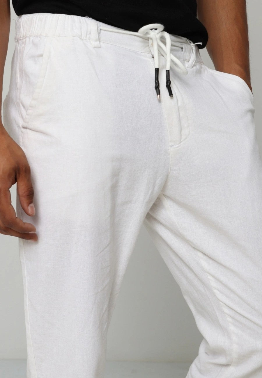 Pantalones de lino y algodón con cordón para hombre