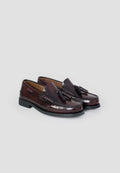 Mocasín de piel burdeos con borlas para hombre