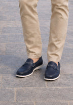 Mocasines de piel suave azul marino de hombre - Antifaz wala