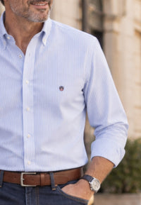 Camisa oxford de sastrería hecha a mano celeste a rayas - Tallas S a 4XL