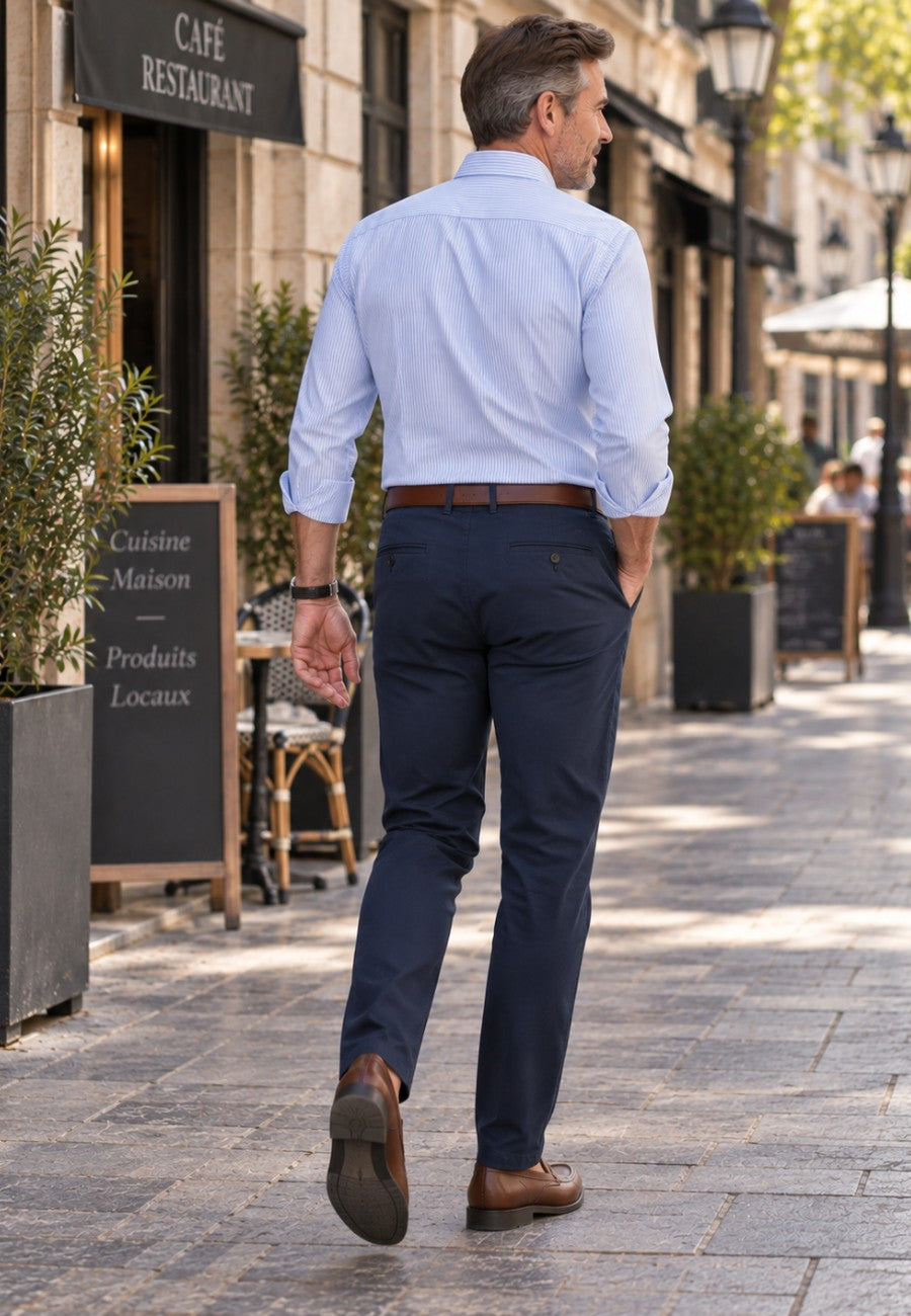 Camisa oxford de sastrería hecha a mano celeste a rayas - Tallas S a 4XL