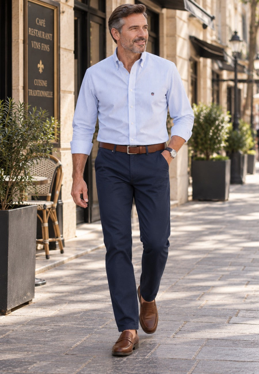 Camisa oxford de sastrería hecha a mano celeste a rayas - Tallas S a 4XL