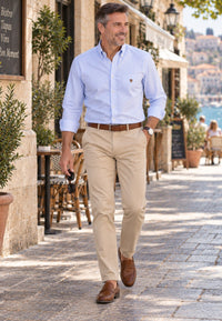 Camisa oxford de sastrería hecha a mano celeste a rayas - Tallas S a 4XL