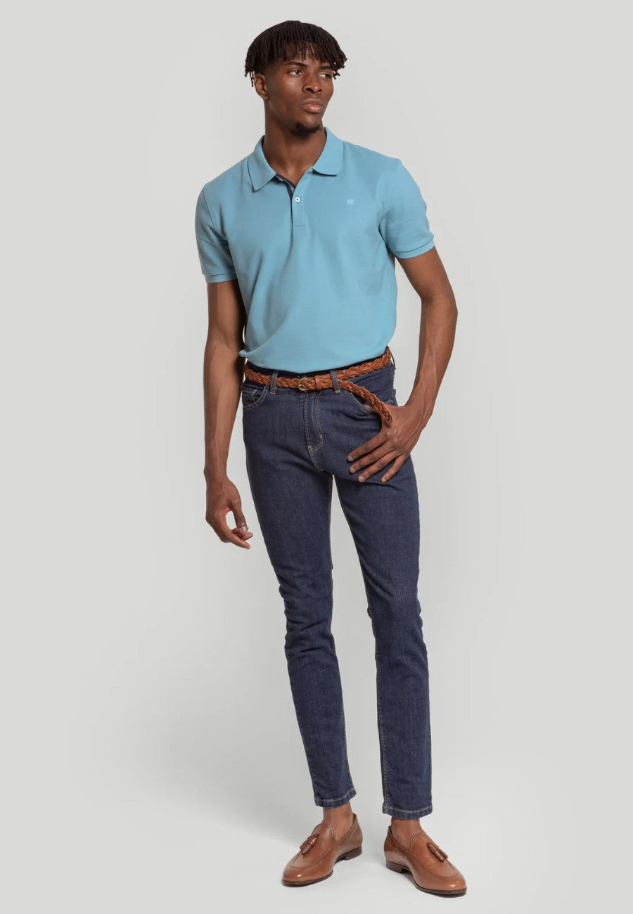 Polo piqué de hombre color Celeste