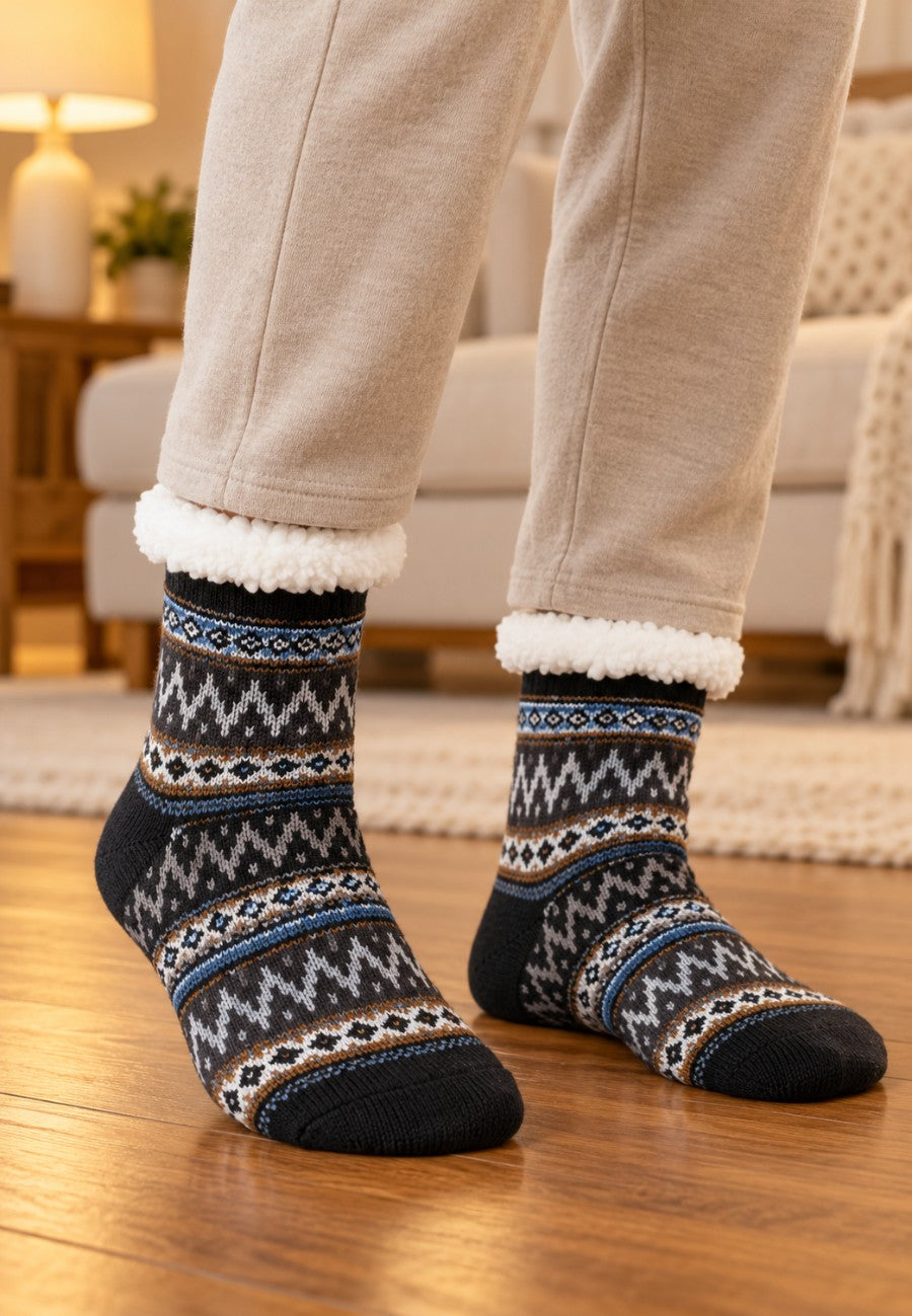 Pack regalo de 2 pares de calcetines de estar por casa en caja de regalo, Gris y Negro