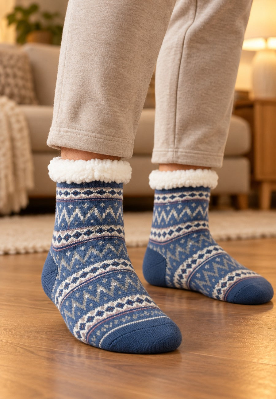 Pack regalo de 2 pares de calcetines de estar por casa en caja de regalo. Gris y azul
