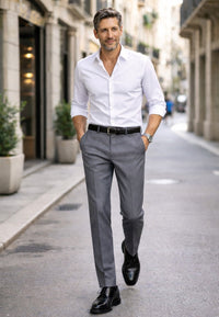 Pantalón de vestir de verano para hombre Grecia: Talla 40 a la 68 gris medio