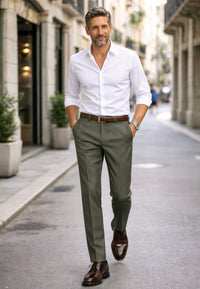 Pantalón de vestir de verano para hombre Grecia- Talla 40 a la 68 - verde tierra