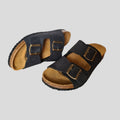 Sandalia de piel Negra con doble hebilla - Casual