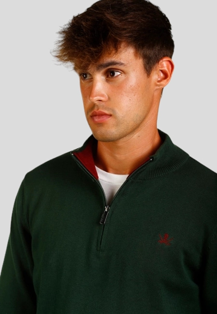 Jersey de hombre de media cremallera color verde en testimu.com de T'estimu moda