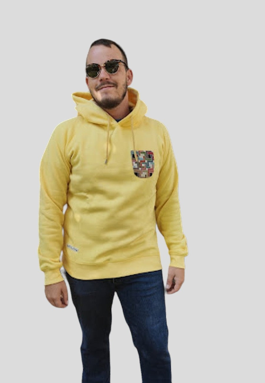 Sudadera con bolsillo y capucha amarillo pastel en testimu.com de T'estimu Moda