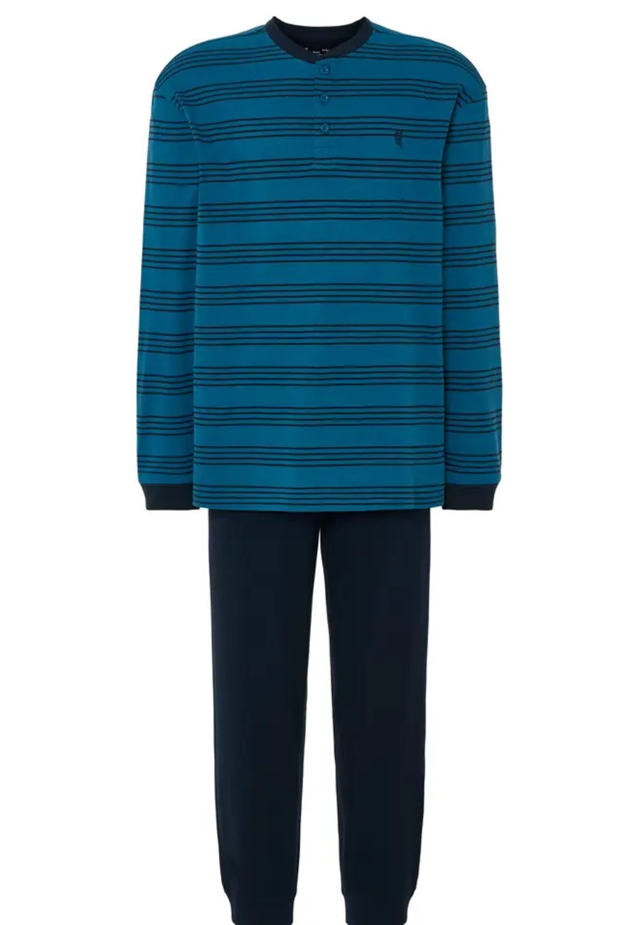 Pijama de hombre de algodón y punto rayas azul (tallas de la L a la 5XL)