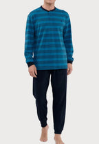 Pijama de hombre de algodón y punto rayas azul (tallas de la L a la 5XL)