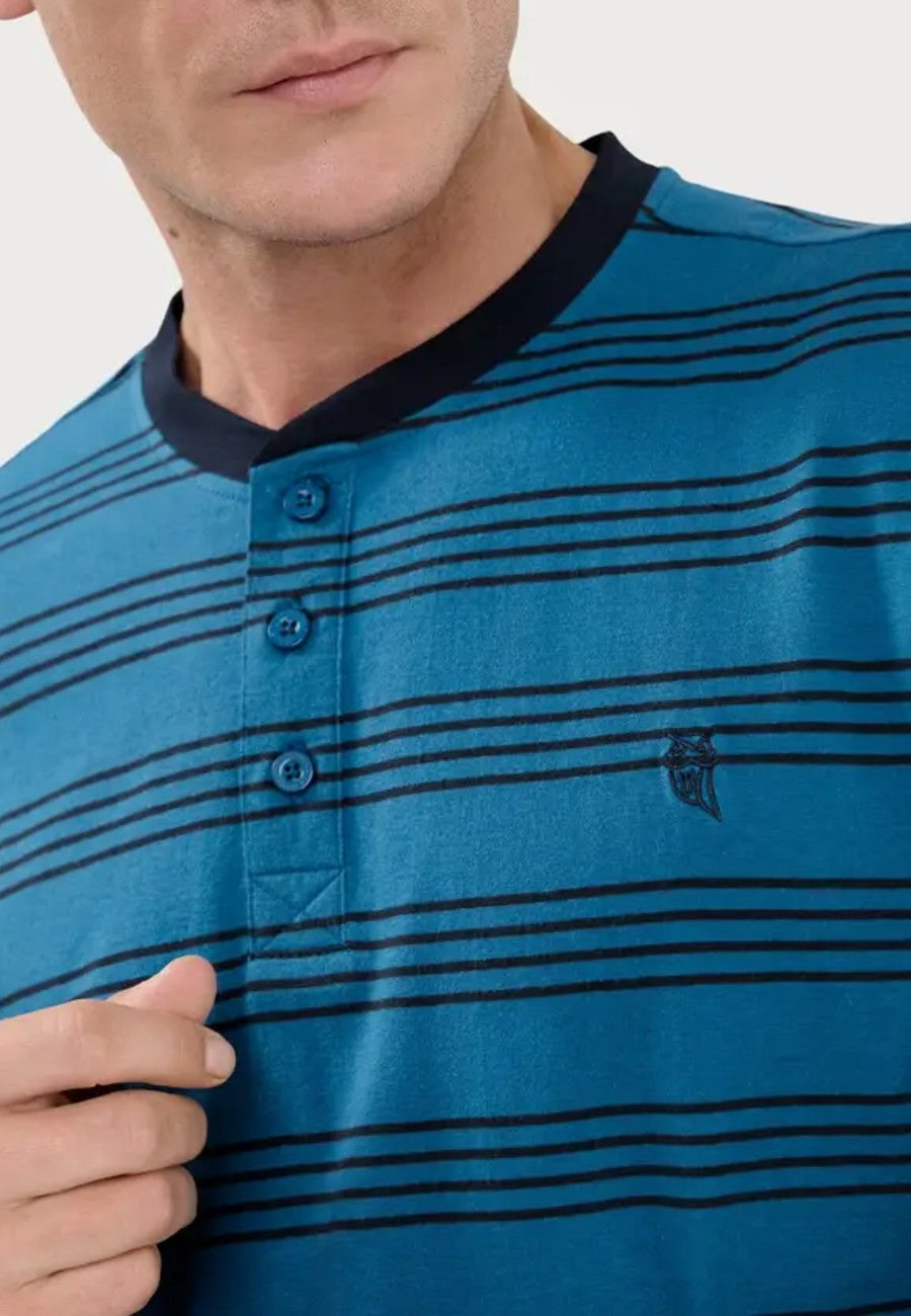 Pijama de hombre de algodón y punto rayas azul (tallas de la L a la 5XL)