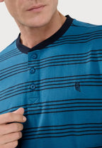 Pijama de hombre de algodón y punto rayas azul (tallas de la L a la 5XL)