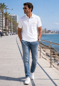 Polo de hombre en color blanco aire, tallas de la M a la 3XL