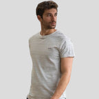 Camiseta de algodón orgánico de Rayas beige y negro