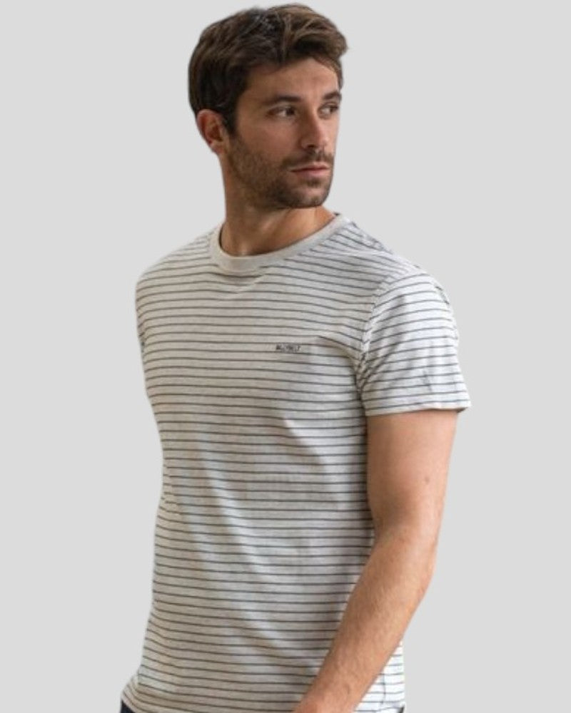 Camiseta de algodón orgánico de Rayas beige y negro