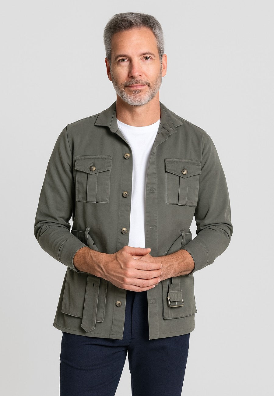 Sahariana con cinturón de hombre Kaki