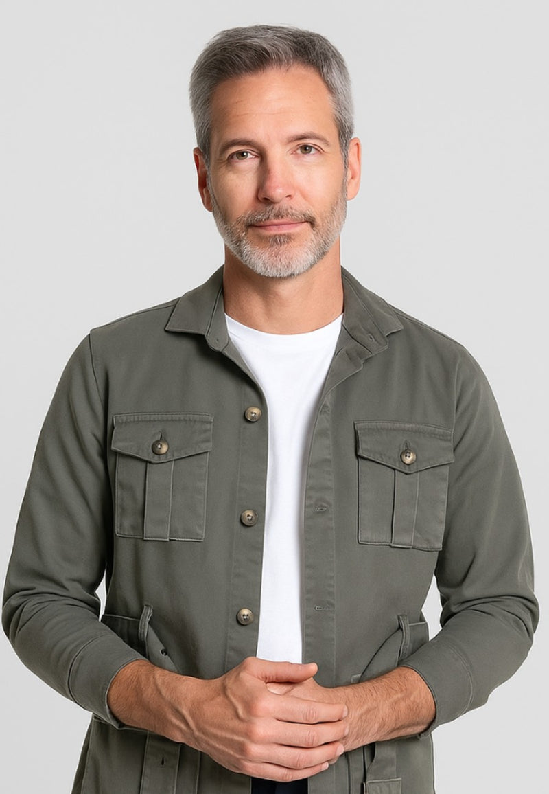 Sahariana con cinturón de hombre Kaki