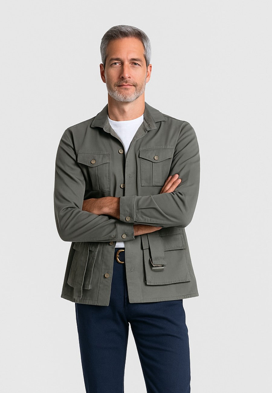 Sahariana con cinturón de hombre Kaki