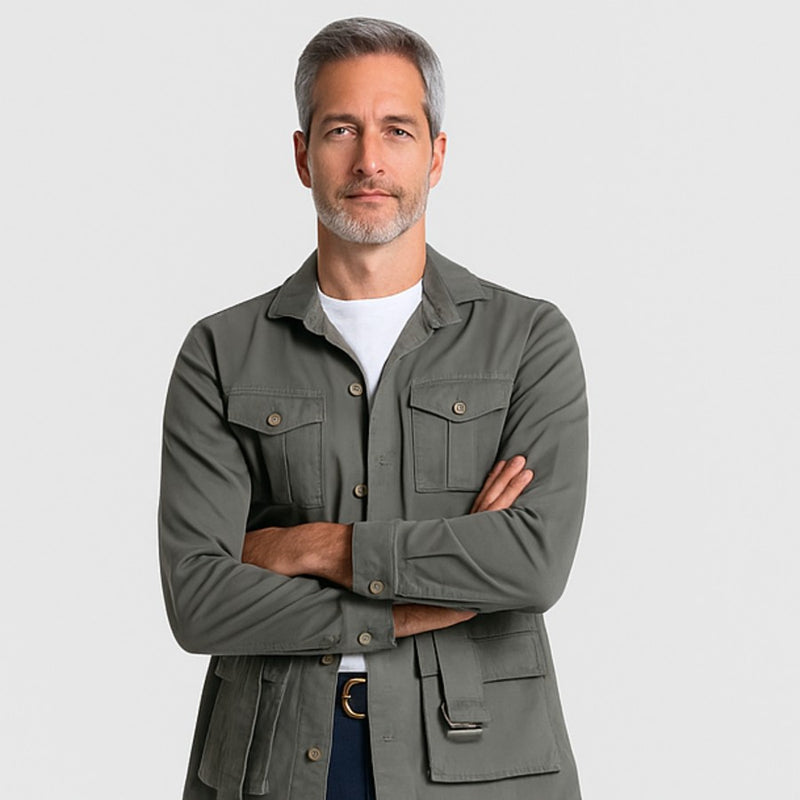 Sahariana con cinturón de hombre Kaki