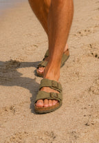 Sandalias doble hebilla de piel de serraje tallas 40 a la 46 verde caqui