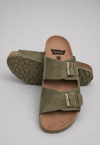 Sandalias doble hebilla de piel de serraje tallas 40 a la 46 verde caqui