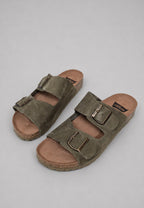 Sandalias doble hebilla de piel de serraje tallas 40 a la 46 verde caqui