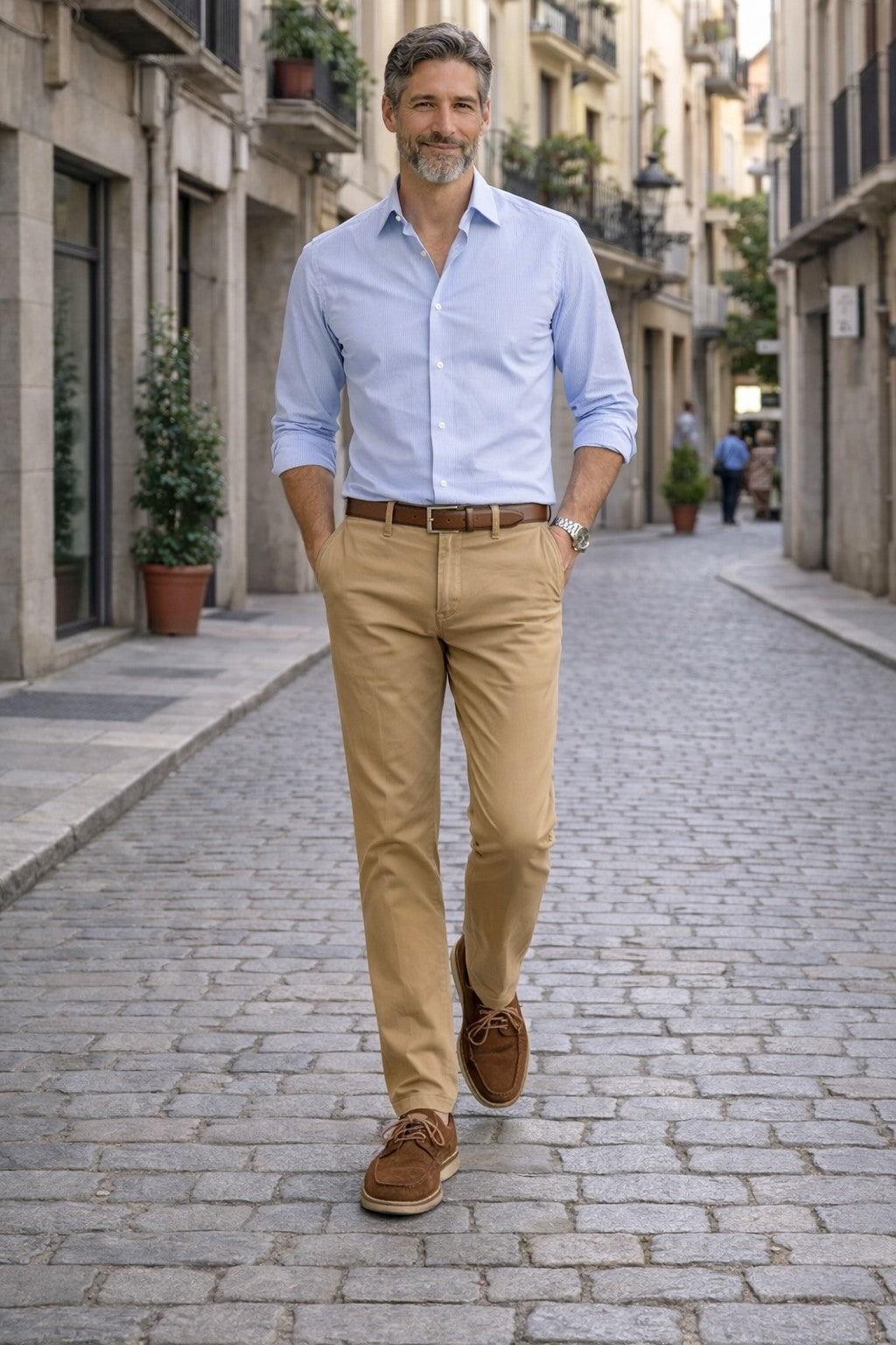 Pantalones chinos de verano color tostado Sport 322 (Tiro alto)