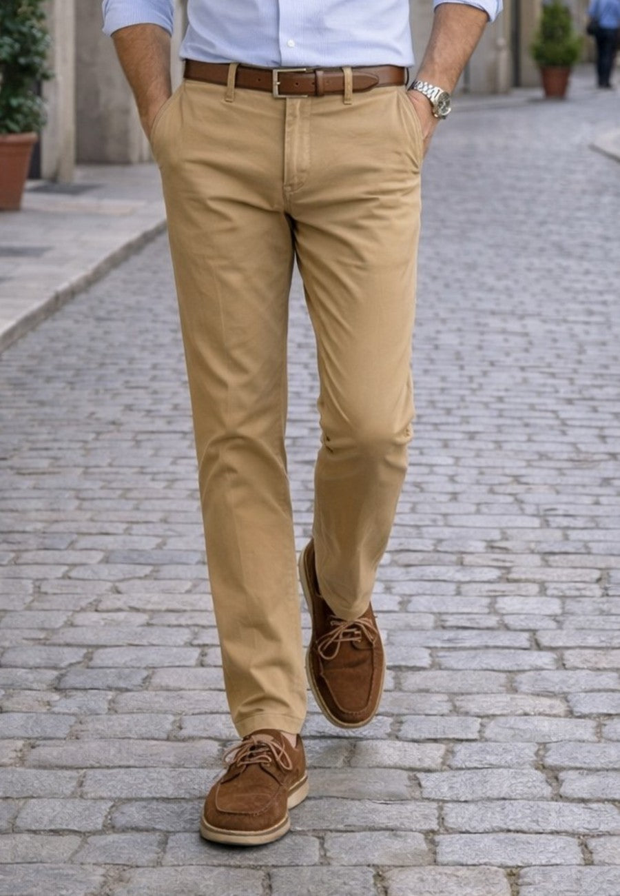 Pantalones chinos de verano color tostado Sport 322 (Tiro alto)