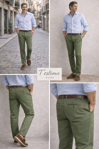 Pantalones chinos de verano verde Sport 322 (Tiro alto)