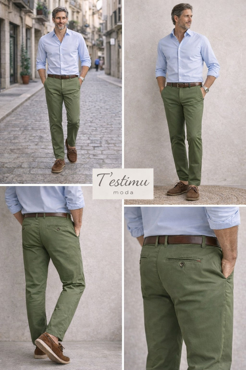 Pantalones chinos de verano verde Sport 322 (Tiro alto)