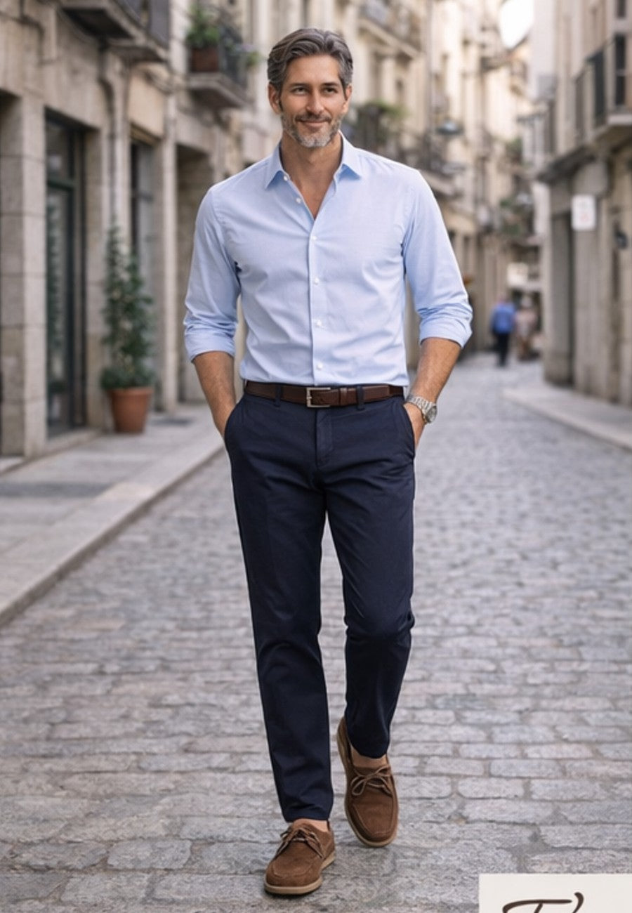 Pantalones chinos de verano azul marino Sport 322 (Tiro alto)