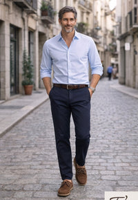 Pantalones chinos de verano azul marino Sport 322 (Tiro alto)