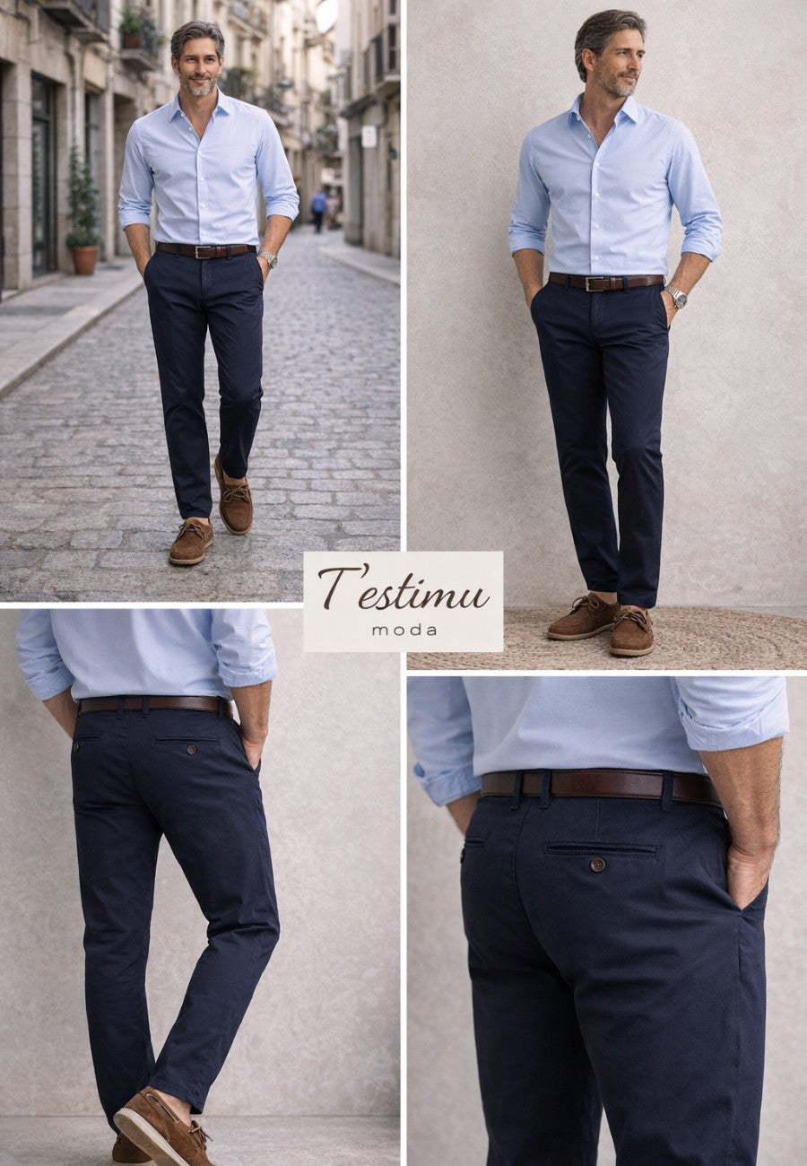 Pantalones chinos de verano azul marino Sport 322 (Tiro alto)