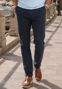 Pantalones casuales chinos de nylon elastico, finos de verano Azul marino
