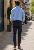 Pantalones casuales chinos de nylon elastico, finos de verano Azul marino