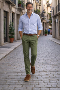 Pantalones chinos de verano verde Sport 322 (Tiro alto)