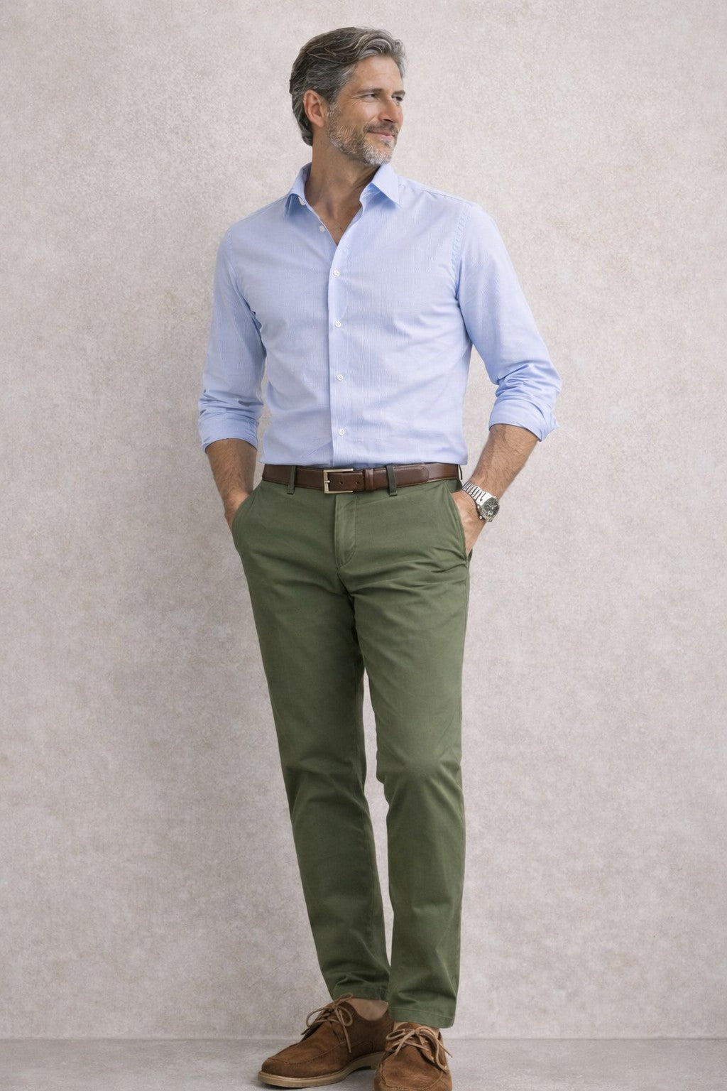 Pantalones chinos de verano verde Sport 322 (Tiro alto)
