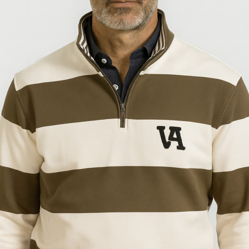 Sudadera cuello media cremallera rayas KAKI